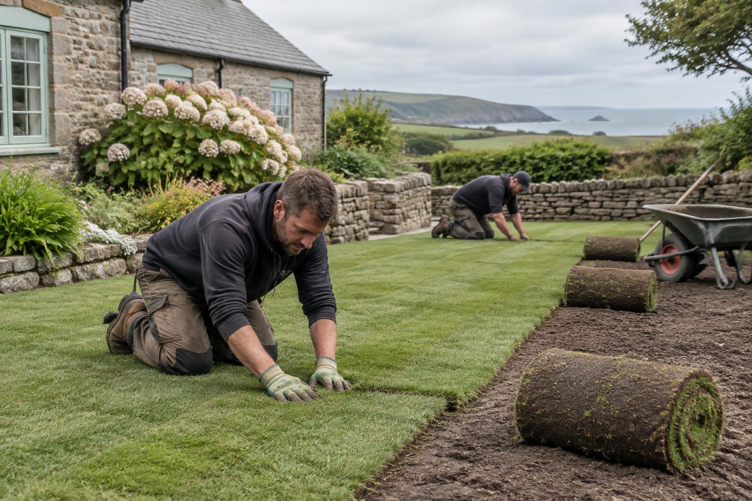 Celtic Turf installers laying a lawn